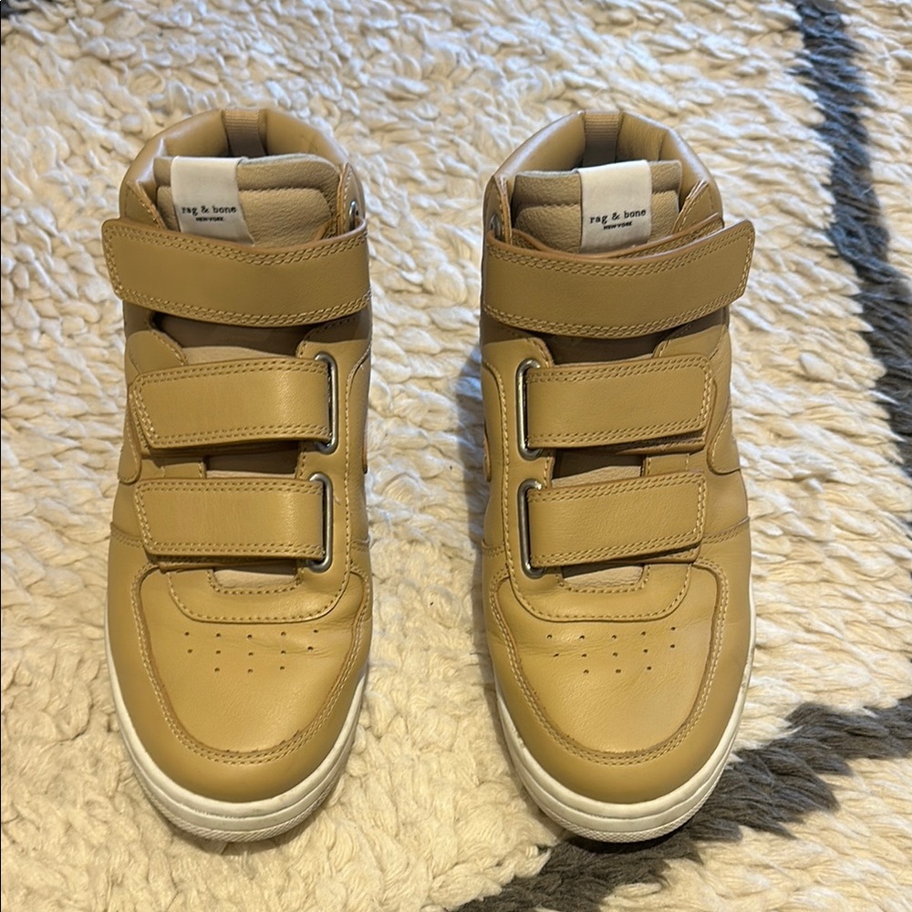 Rag & Bone - Retro Court Strap Leather Tan High Top Sneakers